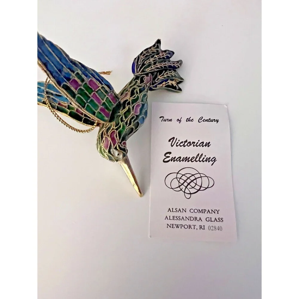 Cloisonné Enamel HUMMINGBIRD Ornament Figurine with Hanger and Storage Box